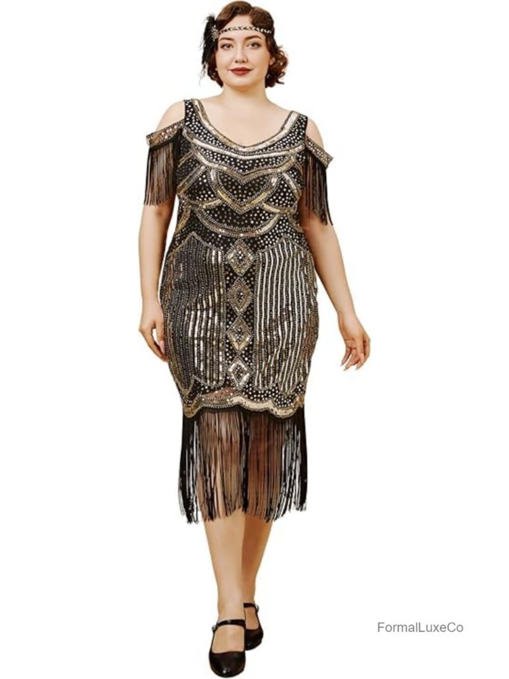Plus Size 1920s Flapper Beaded Fringed Great Gatsby Dress